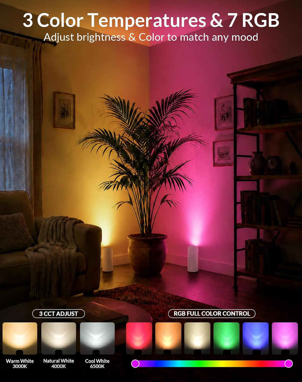 2 Pack Uplights Indoor Floor Can Lights, Remote and Timer, White