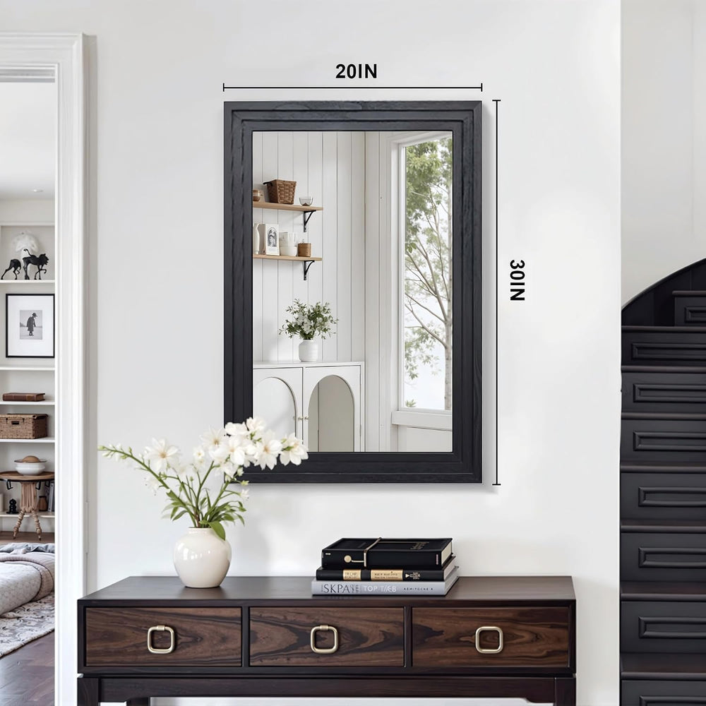Farmhouse Rustic Wood Framed Bathroom Vanity Mirror for Wall, 20x30, Black
