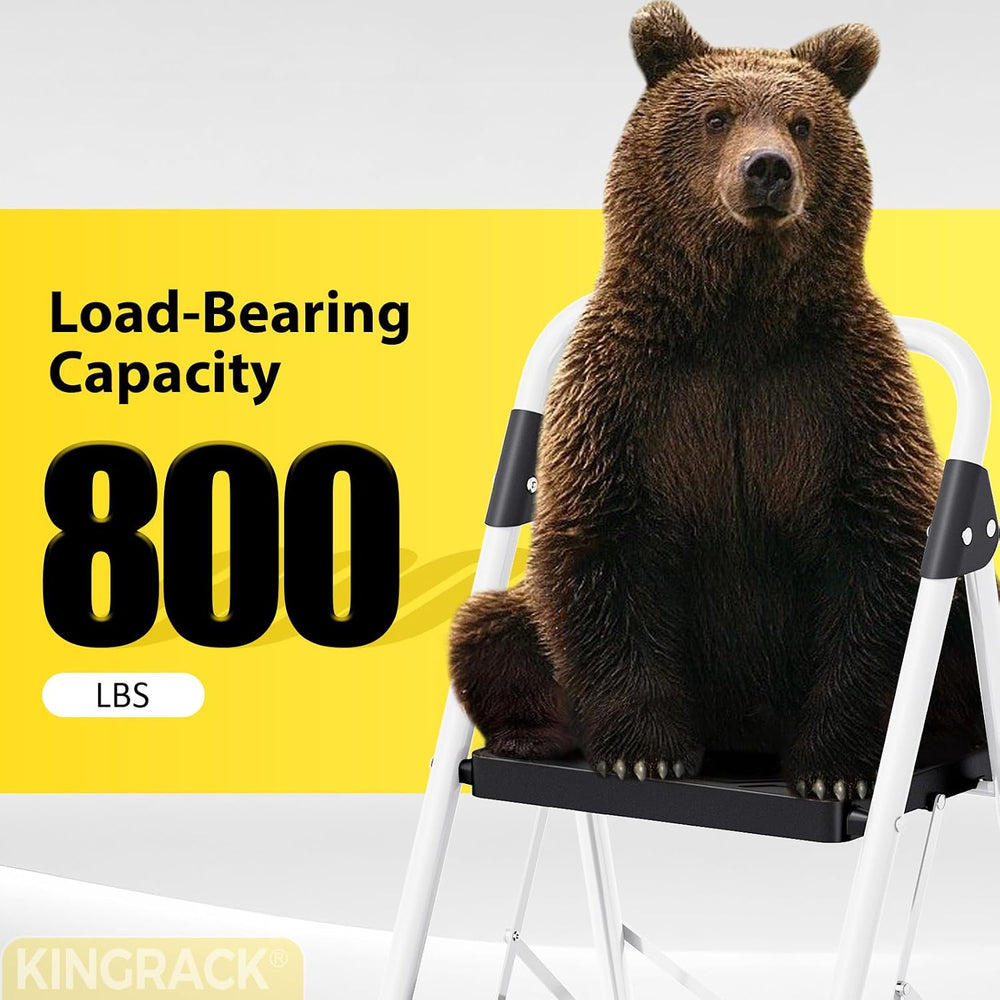 KINGRACK 3 Step Folding Ladder, 800lbs Capacity Step Stool with Safety Lock, ...