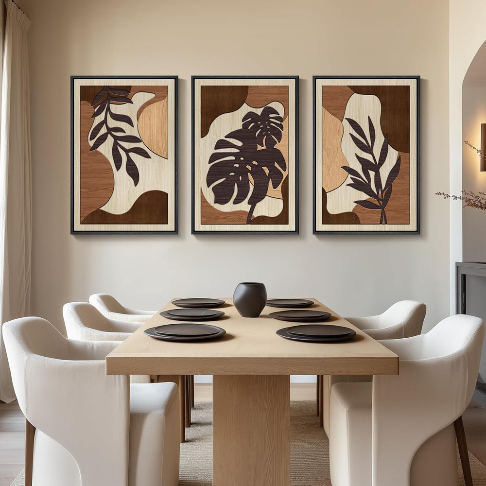 Large Framed 3D Wood Boho Tropical Wall Decor for Living Room, 24x36 Inch
