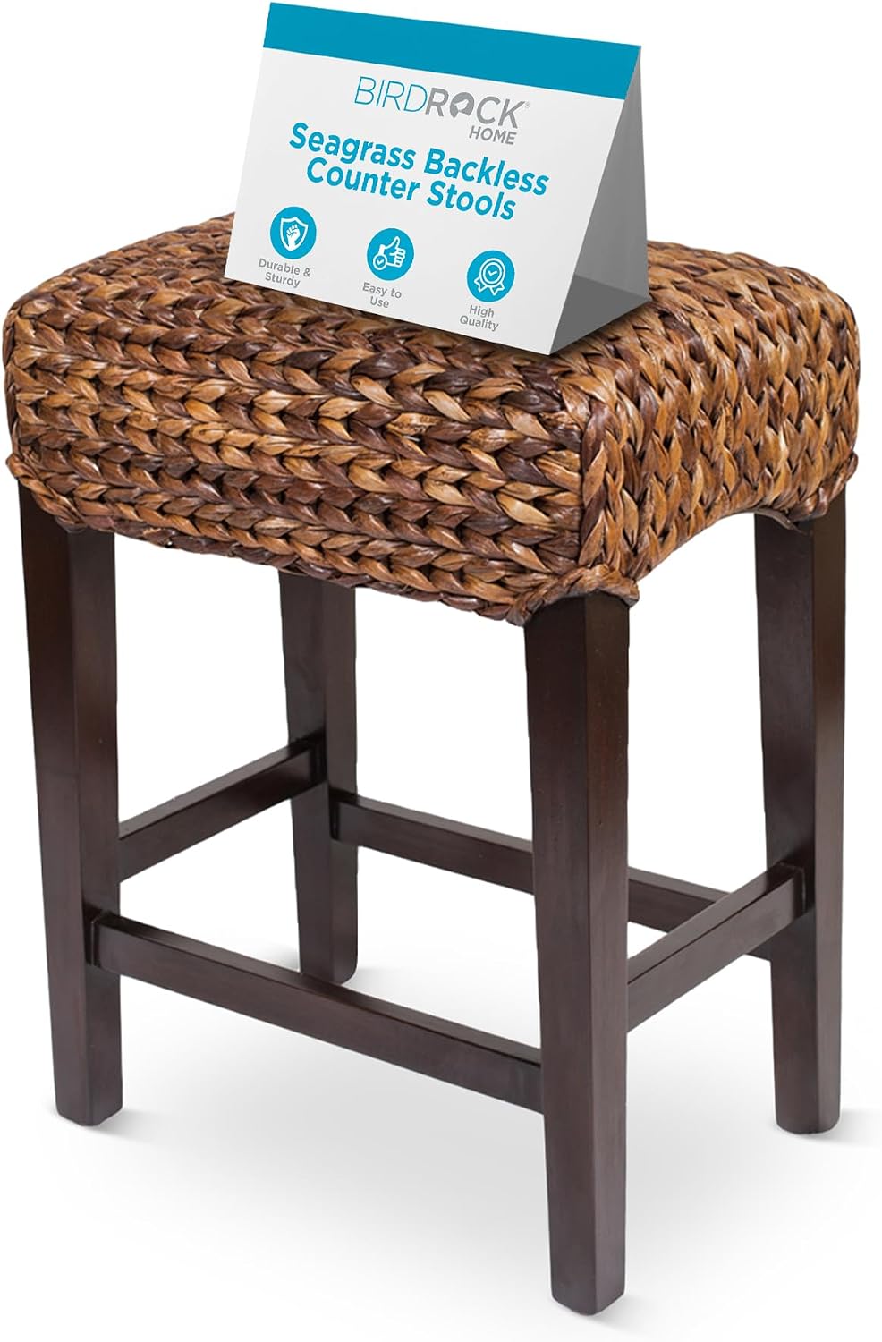 BIRDROCK HOME Kitchen Bar Stool with Backless Woven Seat, Espresso, 24.5”