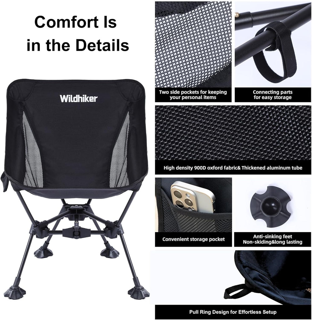 Wildhiker SteadyMode Compact Folding Camping Chair, Go-Anywhere – Black