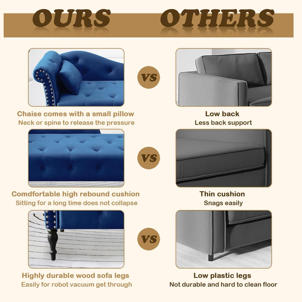 60.6" Velvet Chaise Lounge, Buttons Tufted Nailhead Trimmed, Upholstered...