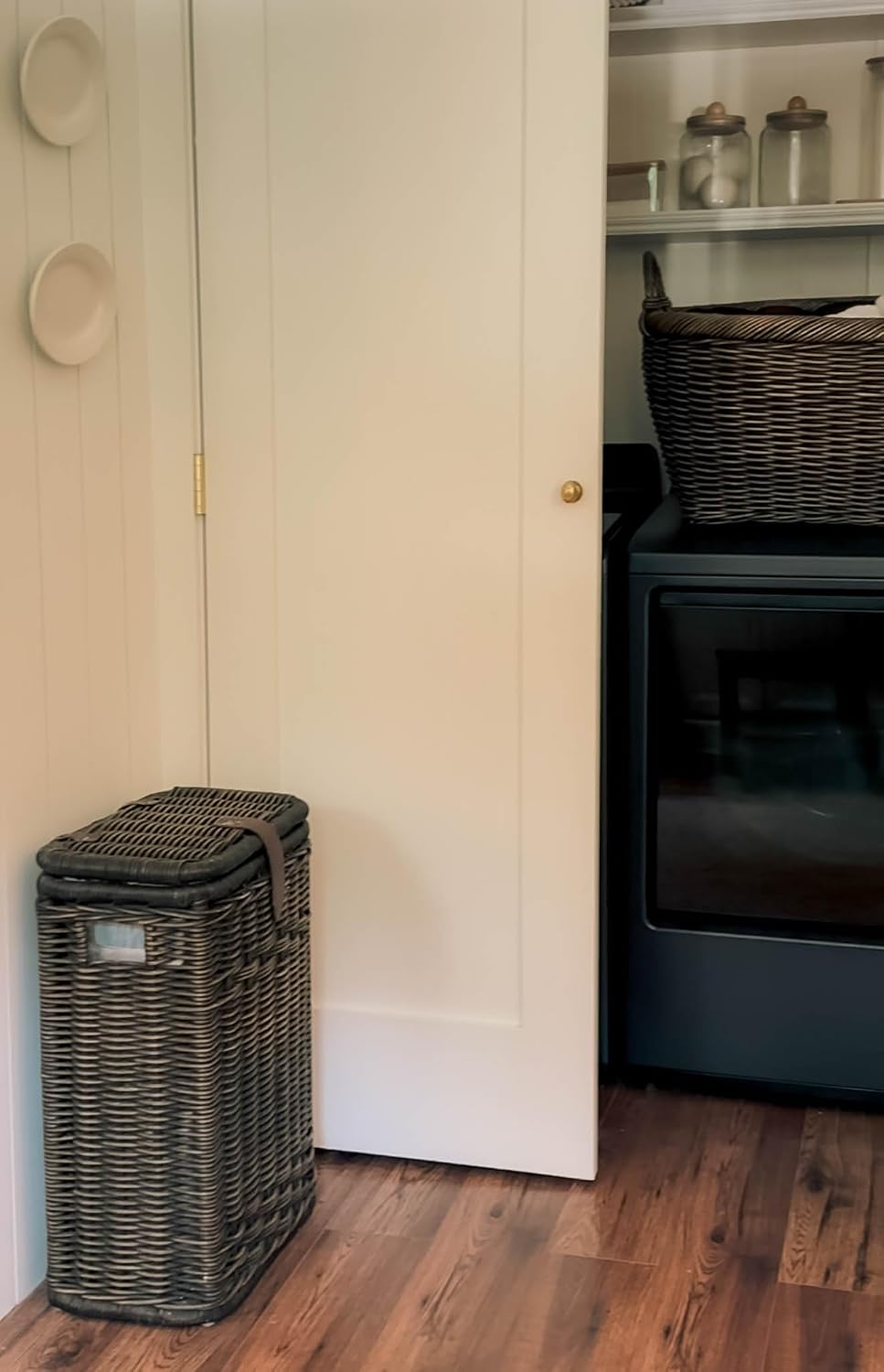 The Basket Lady Wicker Kitchen Trash Basket with Metal Liner, Walnut Brown