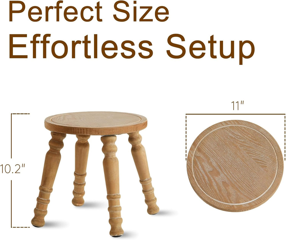 Small Wooden Stool, 100% Solid Wood Plant Stool, Round Small Stool
