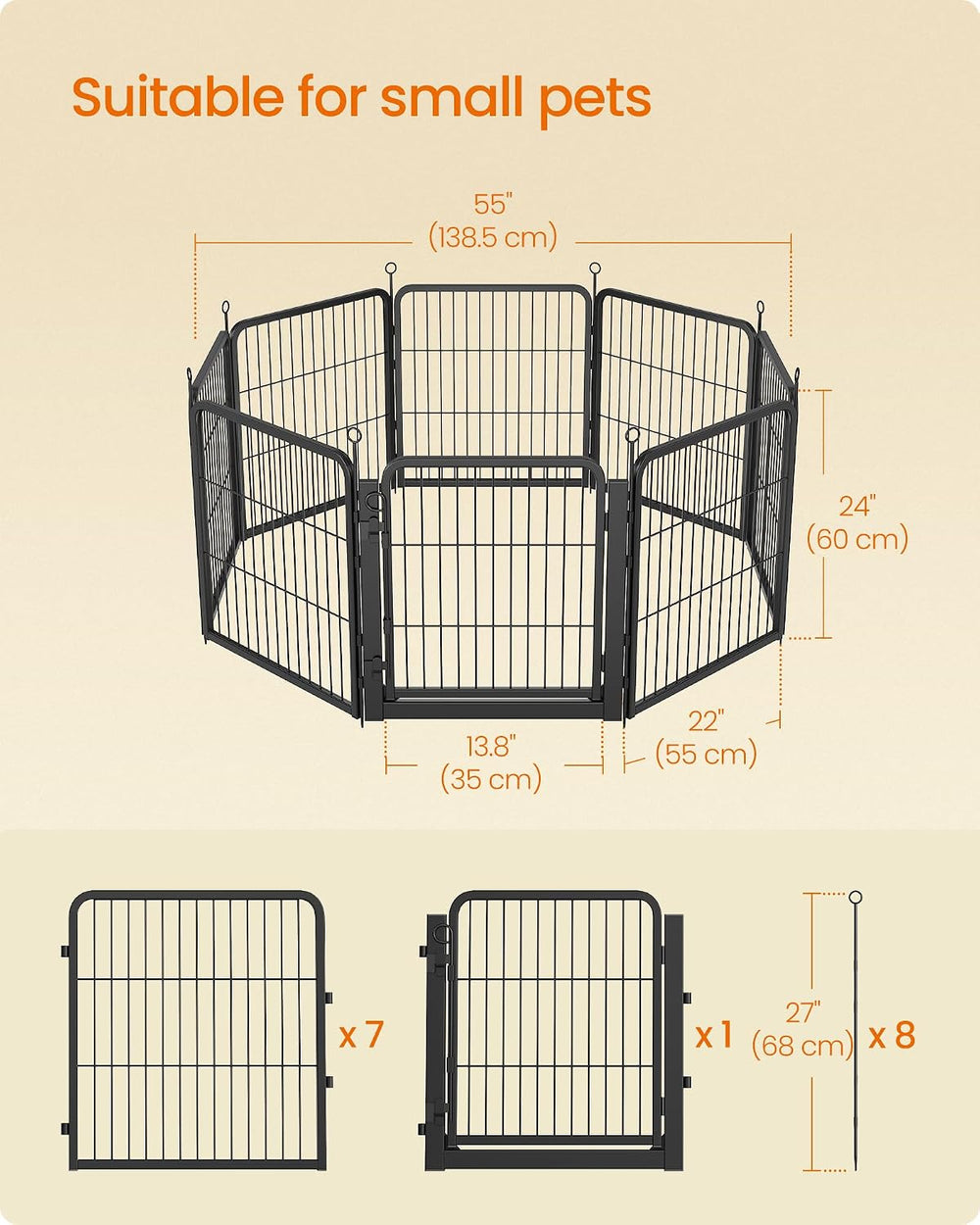 Feandrea 8-Panel Dog Playpen, 55 x 55 x 24 Inch, Ink Black