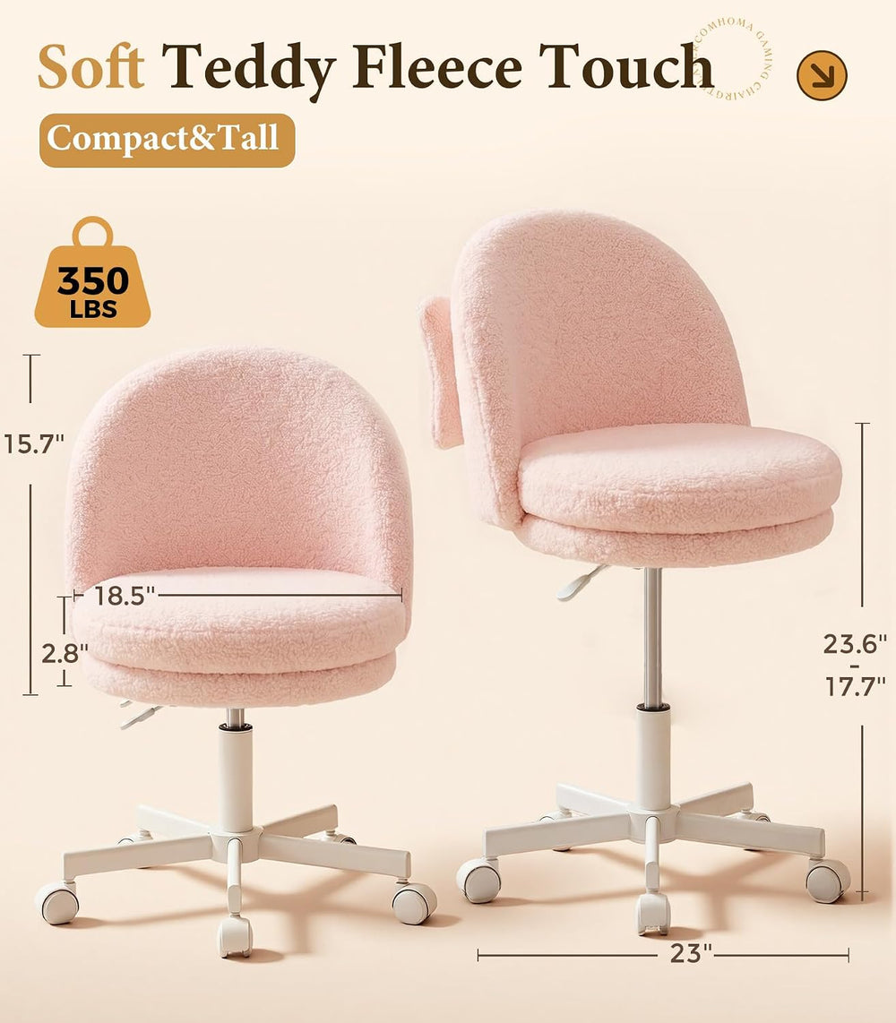 COMHOMA Vanity Chair with Wheels Velvet Tall Office Chair with Back,Armless D...