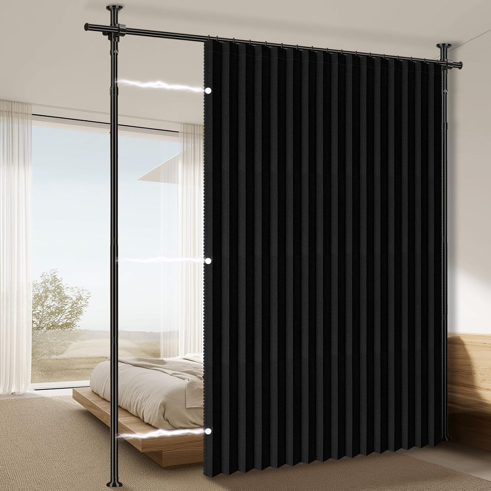 100% Blackout Room Divider Curtains Sets Black 1 Panel W100 x L84in No Drill ...