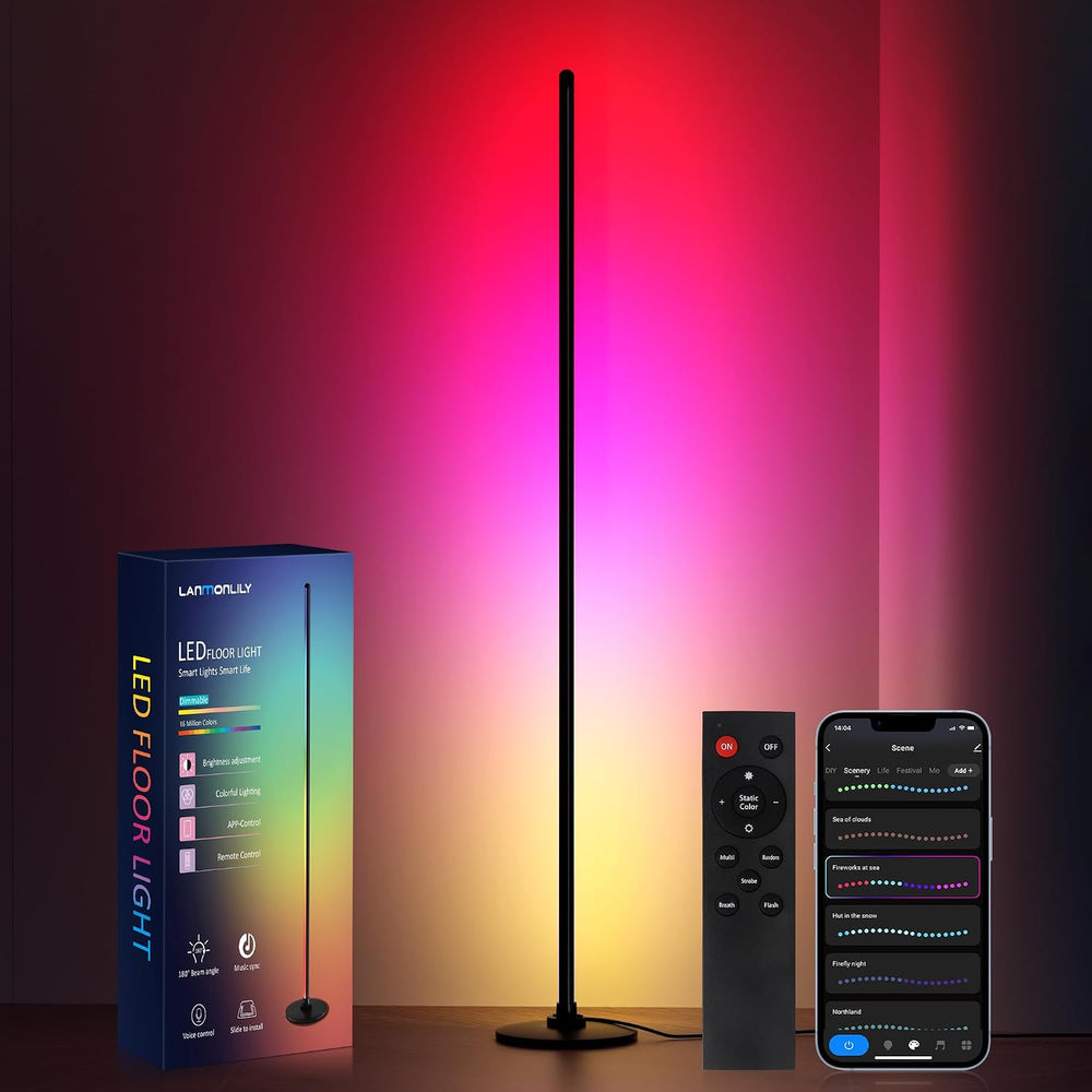 Lanmonlily Corner Floor Lamp, Alexa Compatible, RGBICW, Music Sync