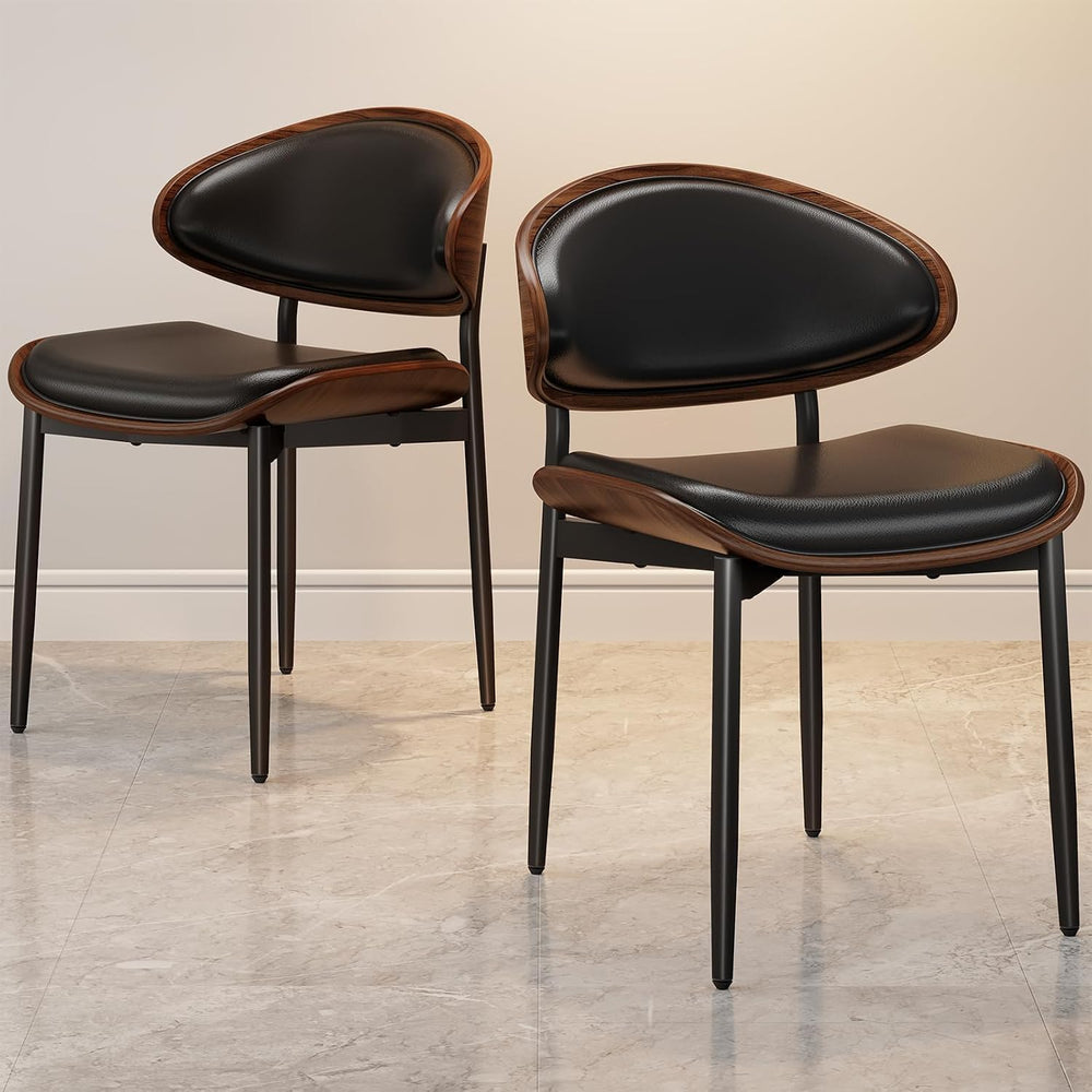 REONEY Dining Chairs Set of 2, Mid-Century Modern Kitchen Chairs, Black
