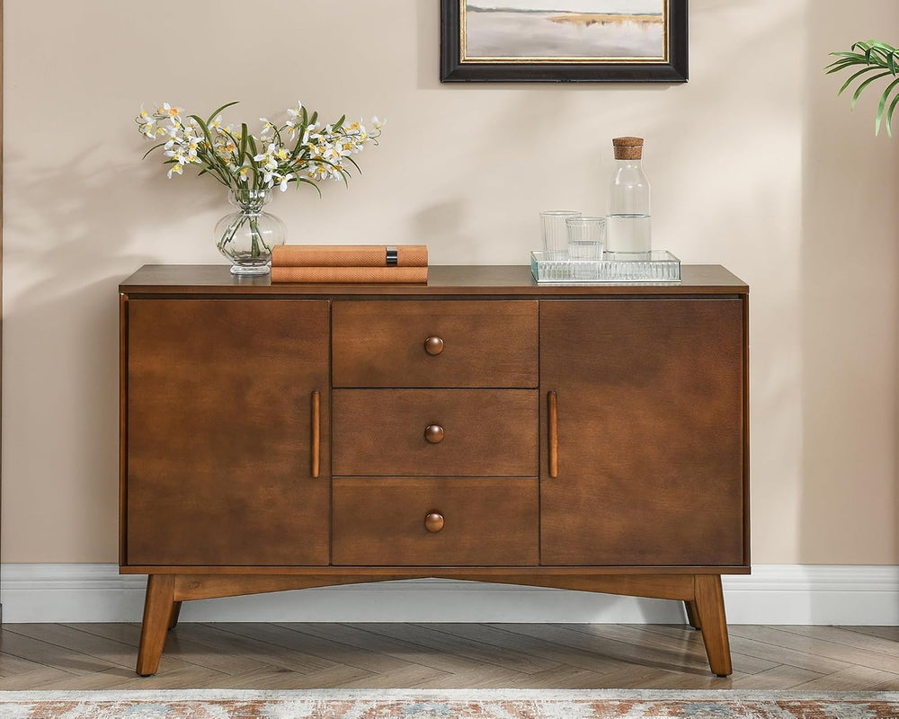 LKTART 47" Real Wood Veneer Sideboard Buffet Cabinet with Storage Drawers