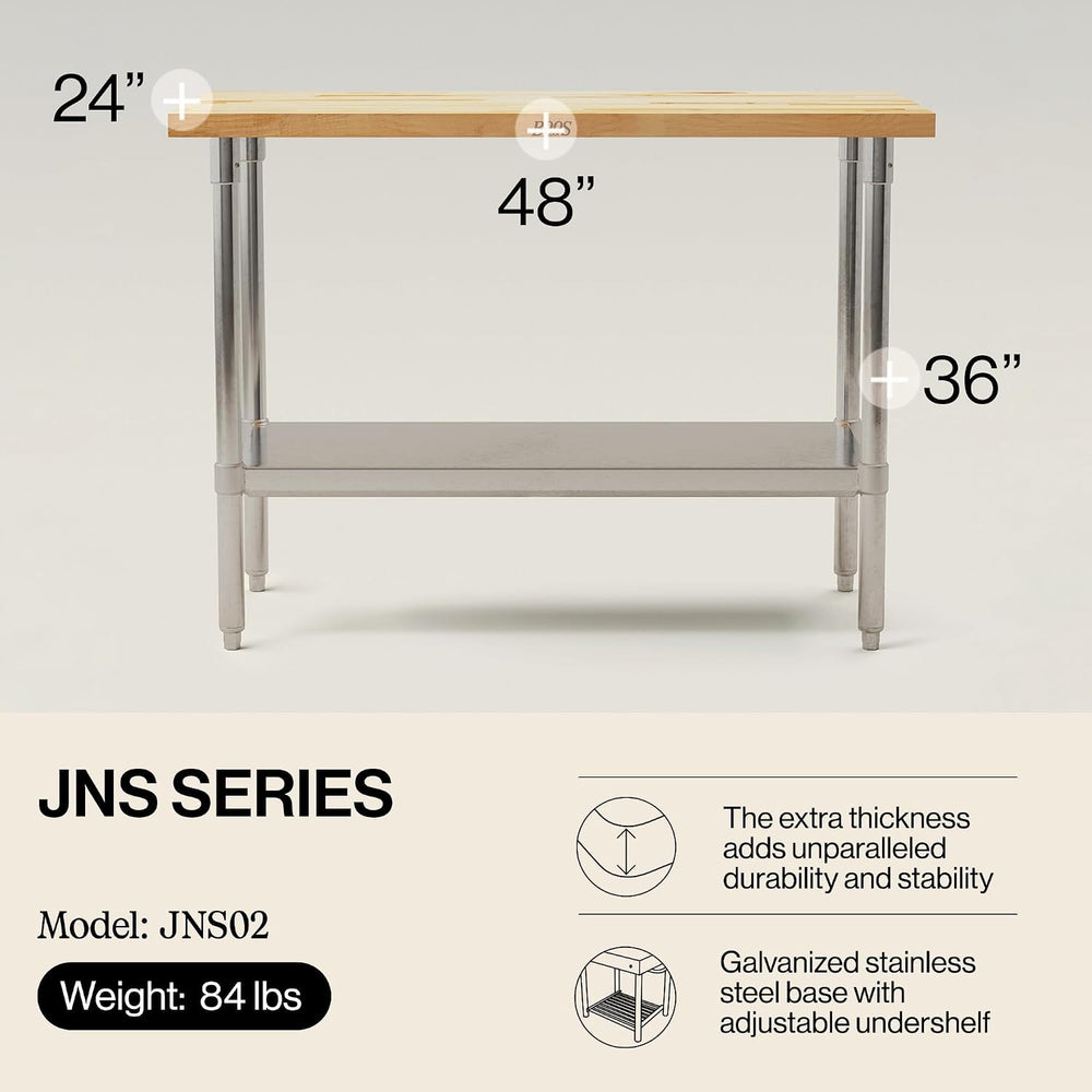 John Boos Maple Wood Top Work Table, 48”x24”x36”, 1.5” Thick Tabletop