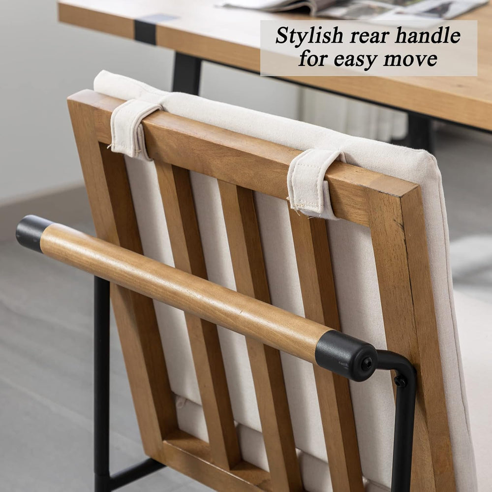 DUOMAY Mid-Century Linen Dining Chairs Set of 2 with Handle, White