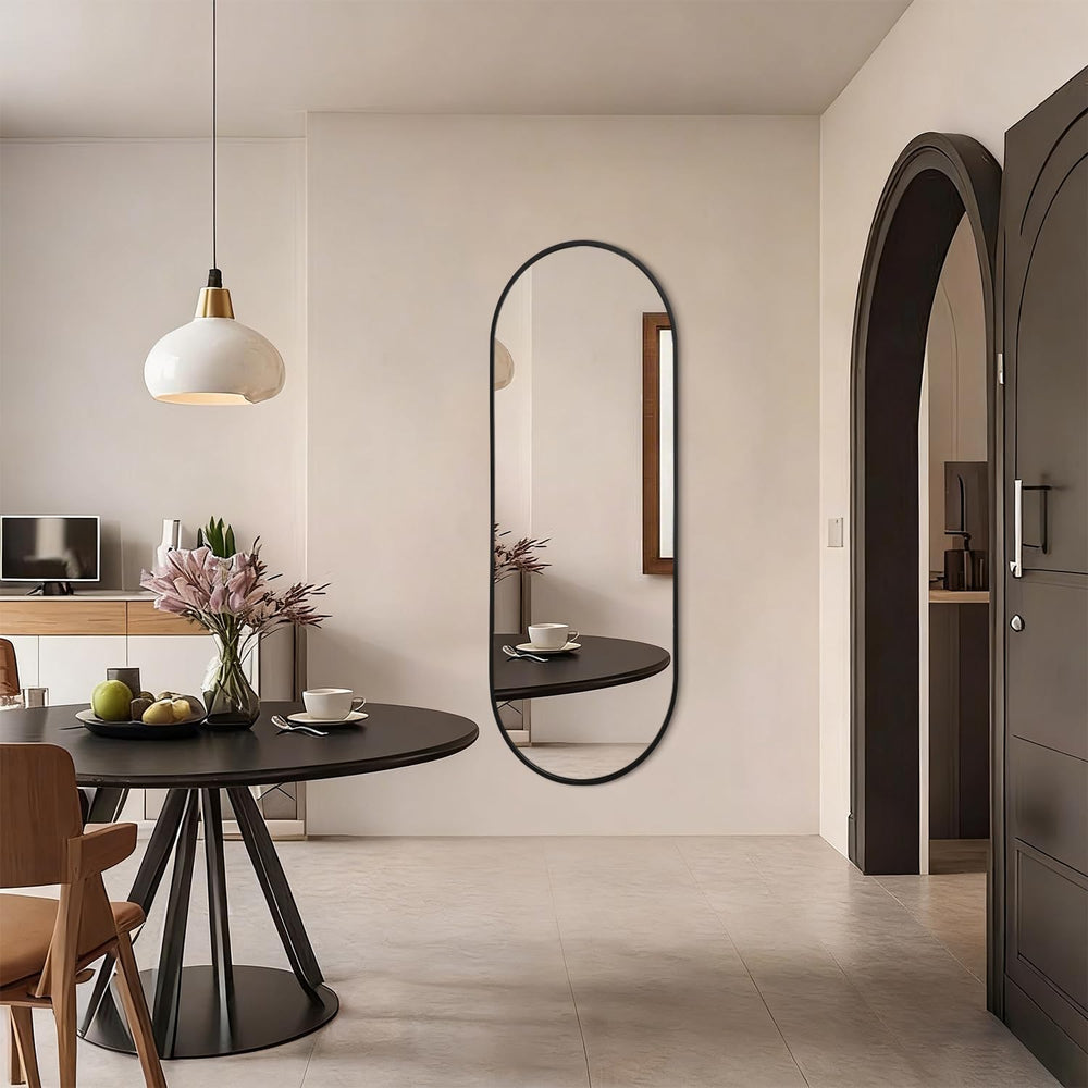 JJUUYOU Bathroom Wall Full Length Mirrors for Wall Oval Mirror Black Metal Fr...
