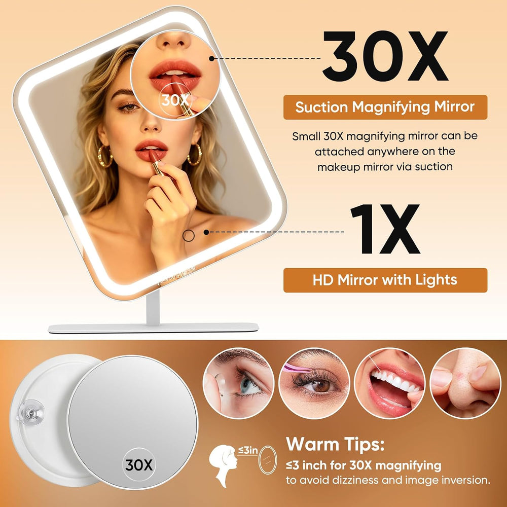 FUNTOUCH 4500mAh Large Lighted Vanity Makeup Mirror with 30X Magnifier
