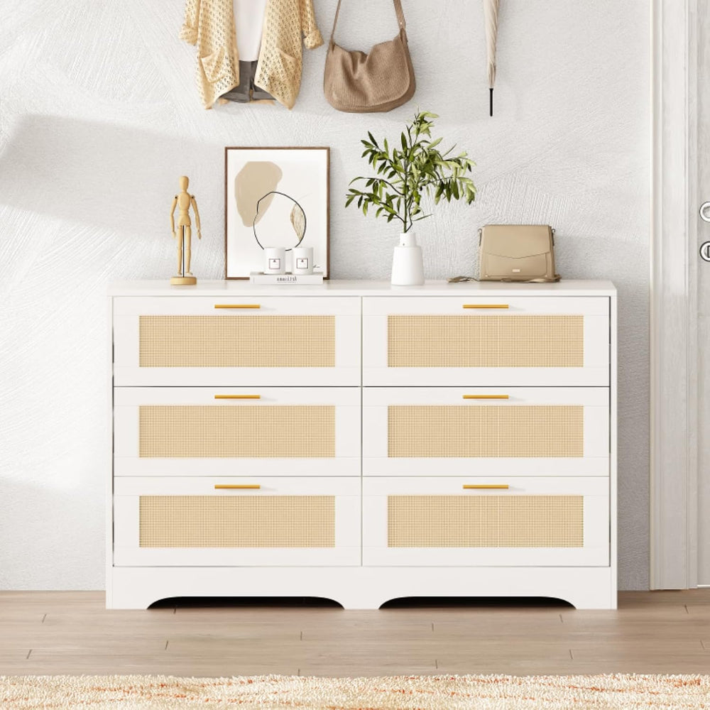 Redlife White Dresser for Bedroom, 6 Drawer Dresser with Golden Handles, Wood...