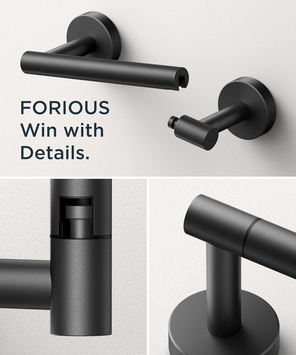 FORIOUS Bathroom Accessories, 4-Piece Bathroom Hardware Set - 18" Towel Bar