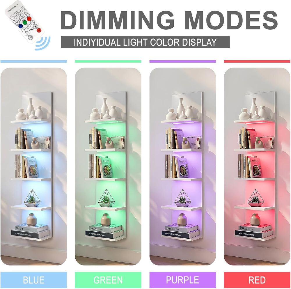 VIWODS 5-Tier Wall Shelf Unit with RGB Light, White