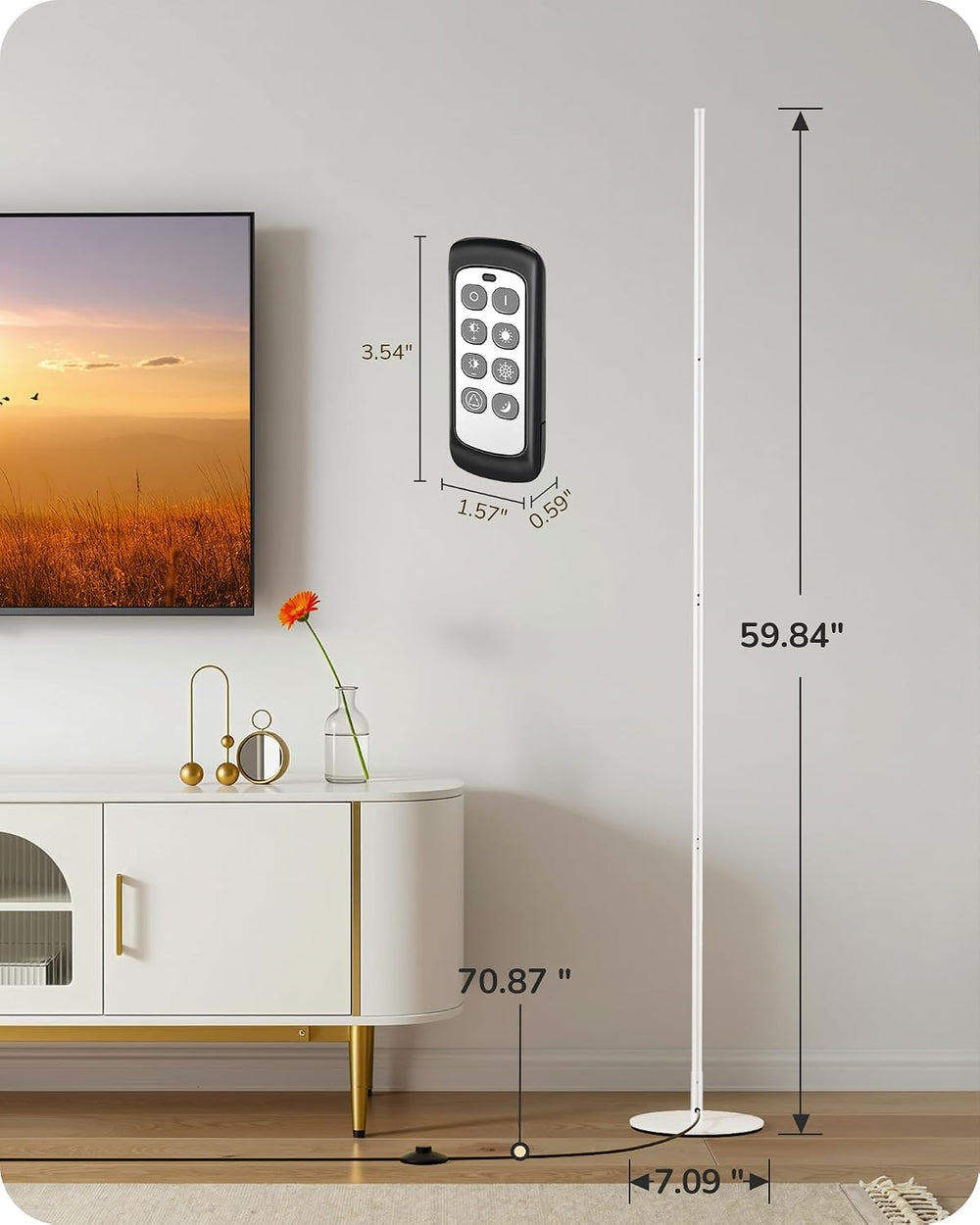 EDISHINE 59.8" Corner Lamp with Remote & 3 Height Settings, Dimmable...