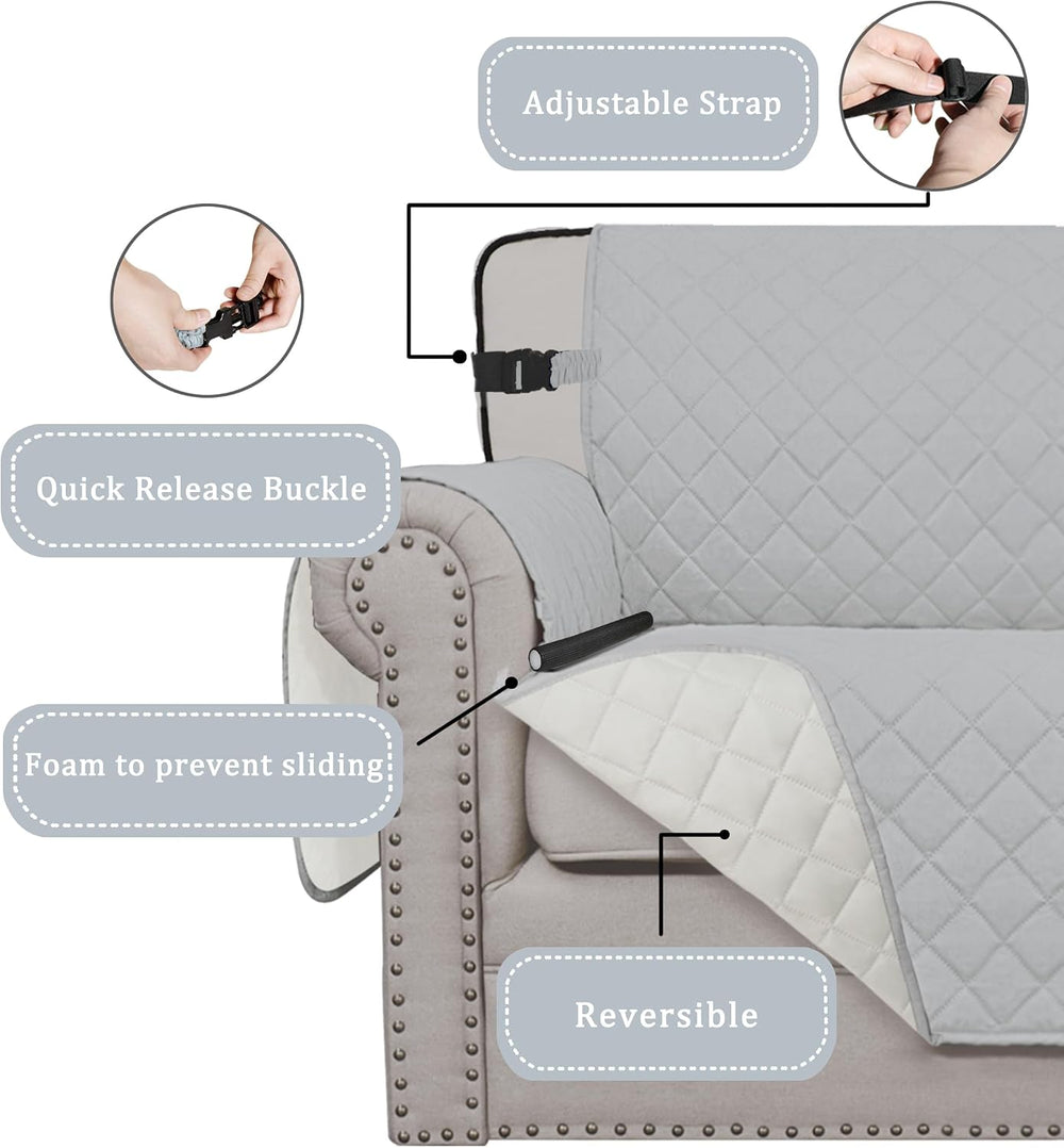 Easy-Going Reversible Couch Cover, Chair 30 in, Light Gray/Ivory