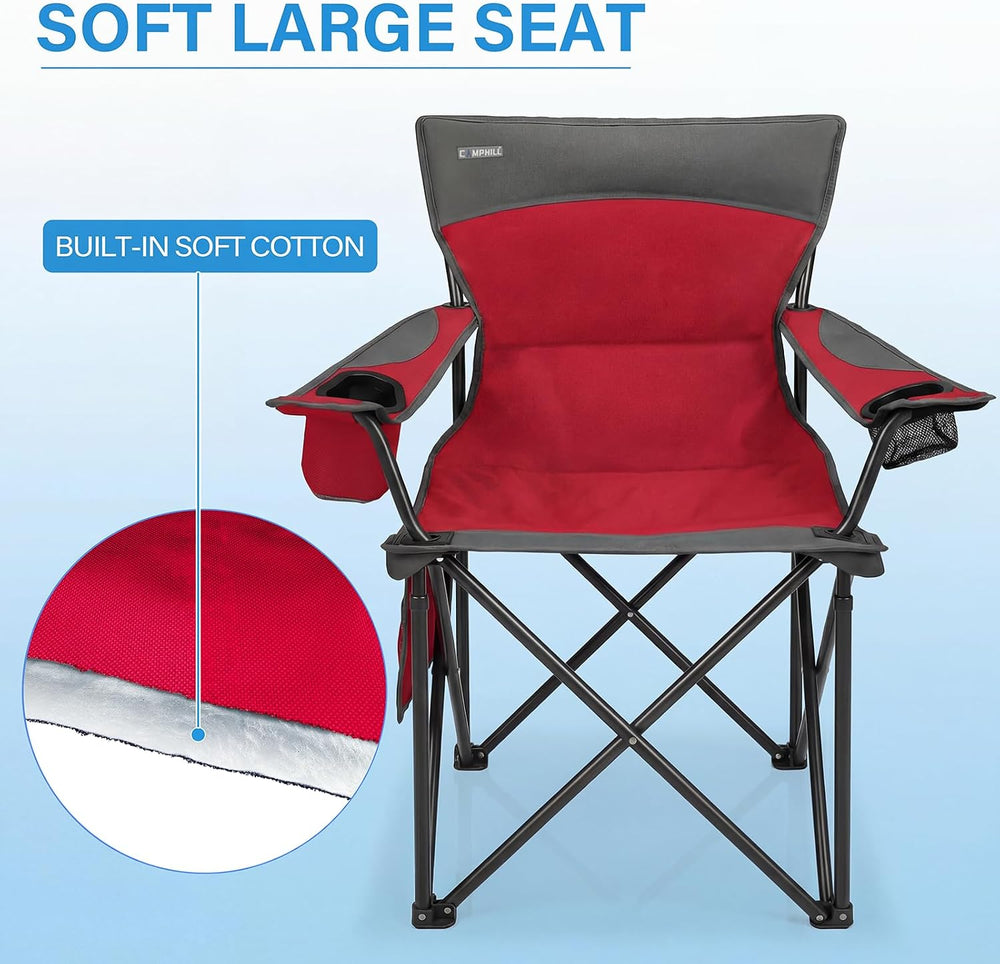 Oversized Camping Chair for Adults - 2 Pack Padded Lawn Chairs with Cup Holde...