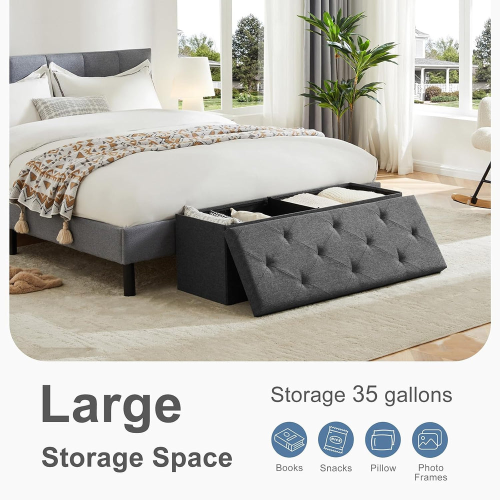 DUMOS 43 Inch Foldable Storage Ottoman Bench, Large Ottoman with Storage