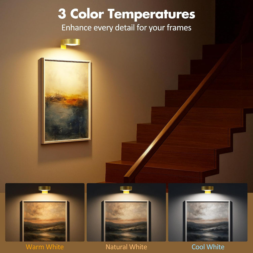 Picture Lights for Wall, Wireless Poster Lights Battery Operated, Gold