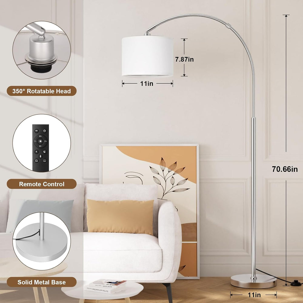 Ambimall Dimmable Arc Floor Lamp with Remote, Color Temp Adjustable, Silver