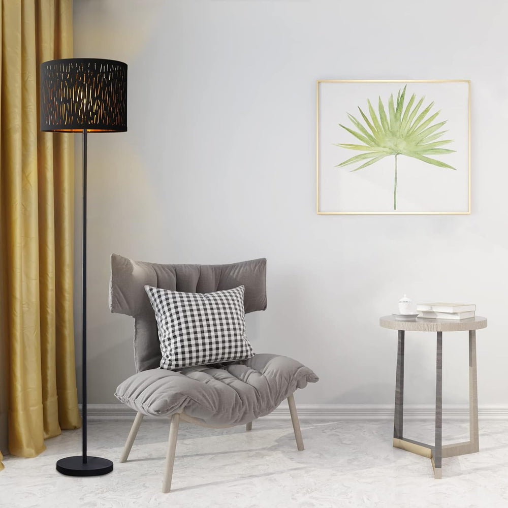 Black Lampshades Set of 2, Drum Lamp shade with Hollow-carved Design