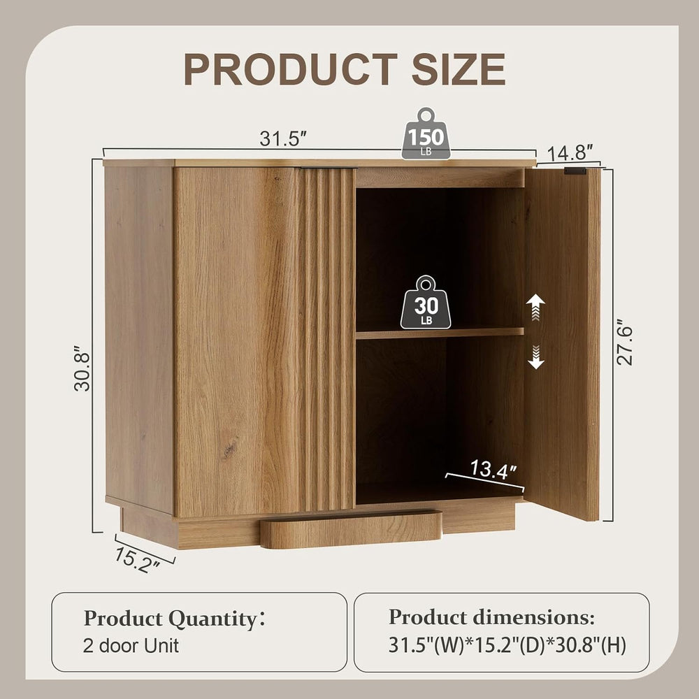 Yechen Fluted Buffet Cabinet with Storage, 31.5" Accent Sideboard Credenza