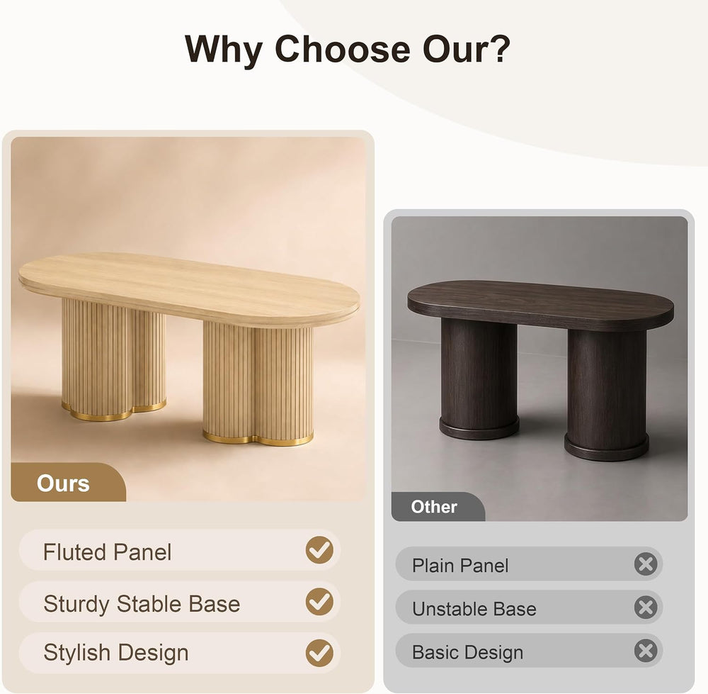 YOSHOOT Oval Fluted Coffee Tables for Living Room, 47" Wood Coffee Table...
