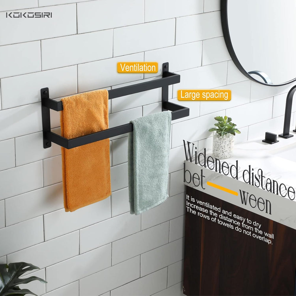 KOKOSIRI Towel Bars Black Bath Towel Holders 20 Inches Bathroom 2-Tiers Ladde...