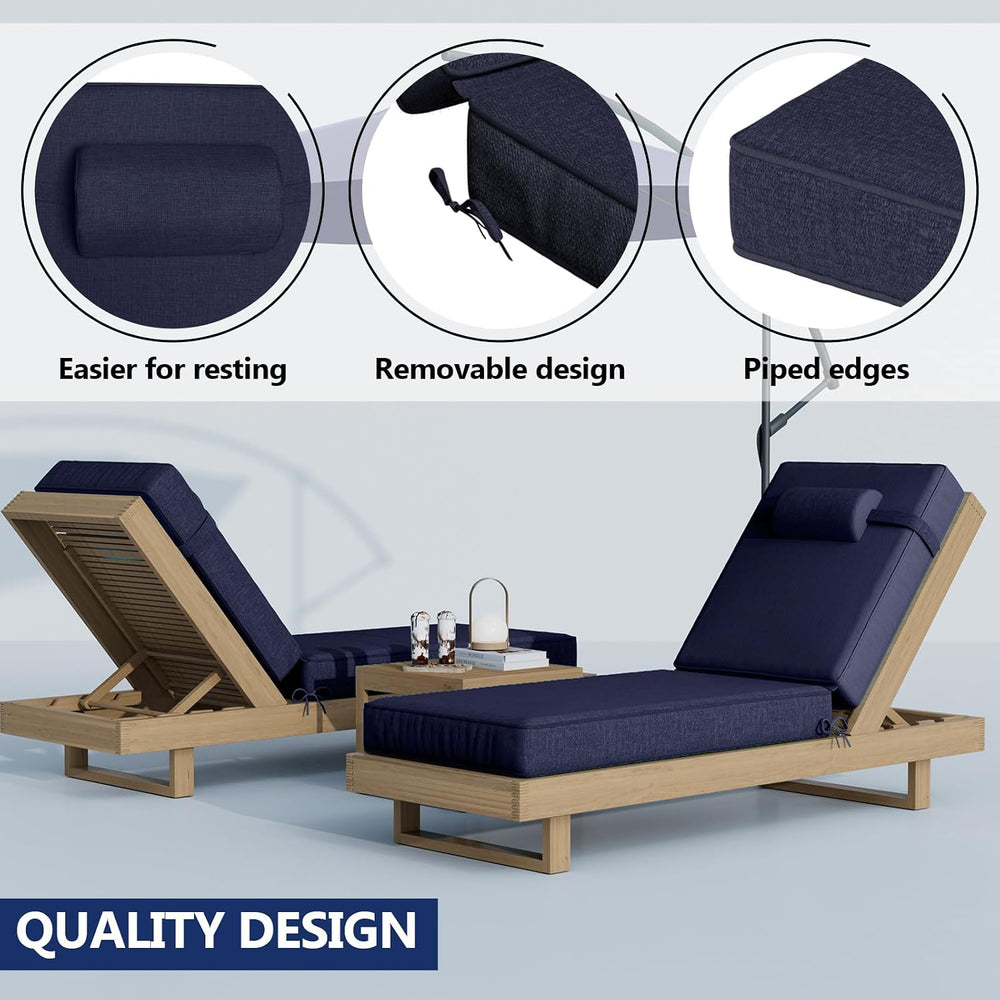 72 x 21 x 4 Inch Olefin Chaise Lounge Cushions, Lounge Chair Cushions with He...