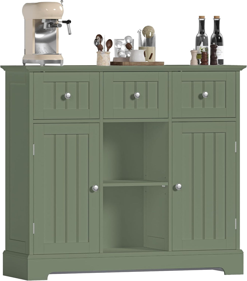 ChooChoo 35.4" Coffee Bar Cabinet with 3 Drawers and 2 Doors, Green