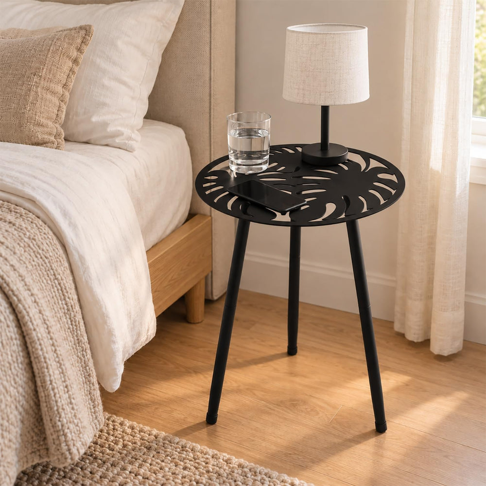 2-Pack Small Metal Side Tables Outdoor Patio Round Accent Table Modern Indoor...