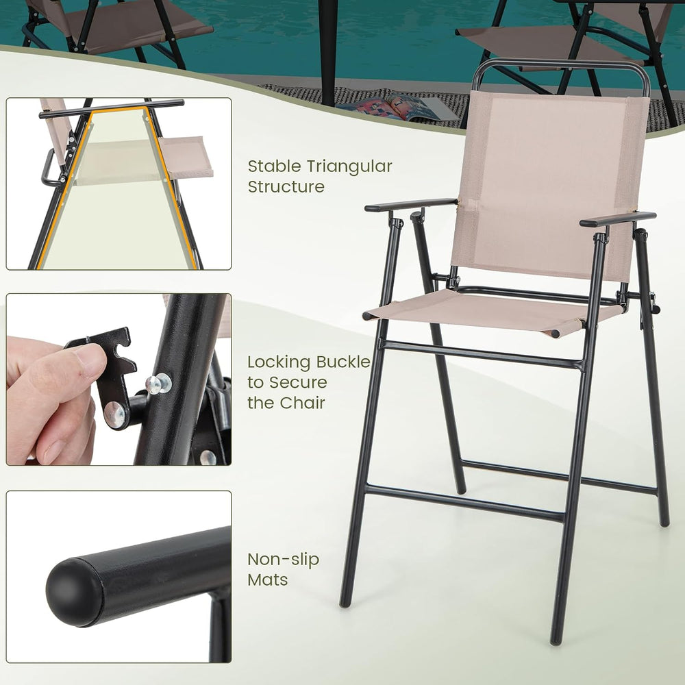 GIANTEX Outdoor Folding Bar Chair Set of 2, Counter-Height Patio Chairs with ...