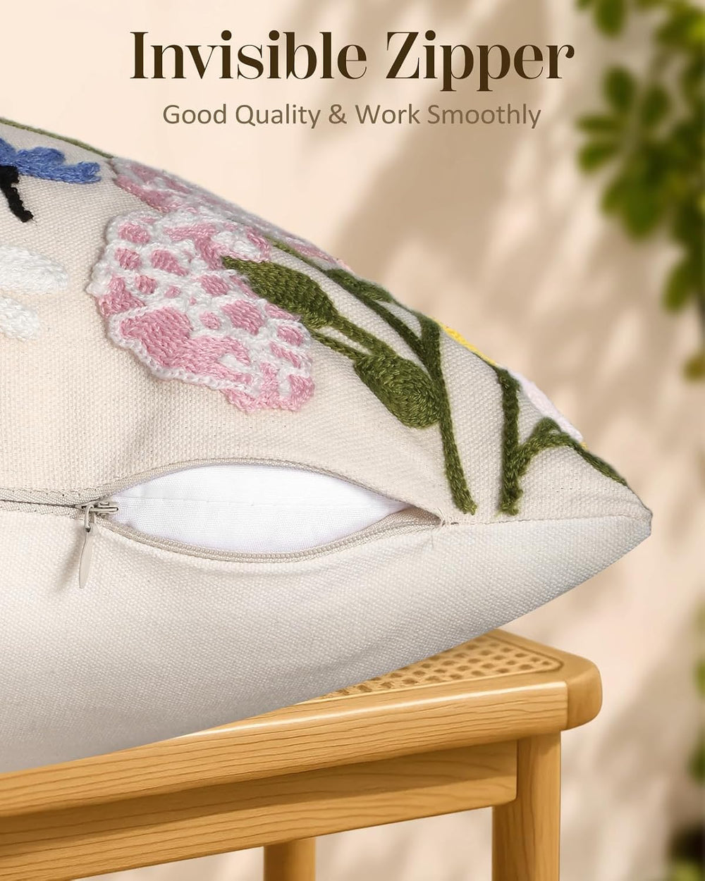 Embroidered Throw Pillow Covers 18x18 Inch, 2Pack, Retro Flower