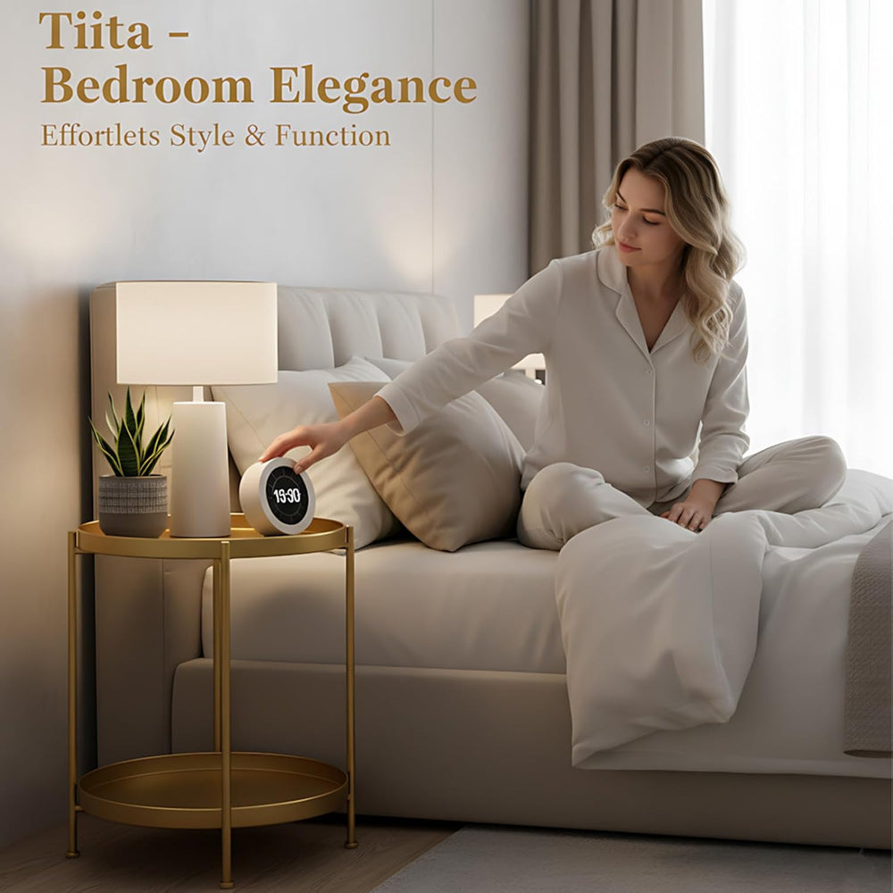 Tiita Gold Round End Tables, 2 Pack, 2-Tier Metal Side Tables, Nightstands