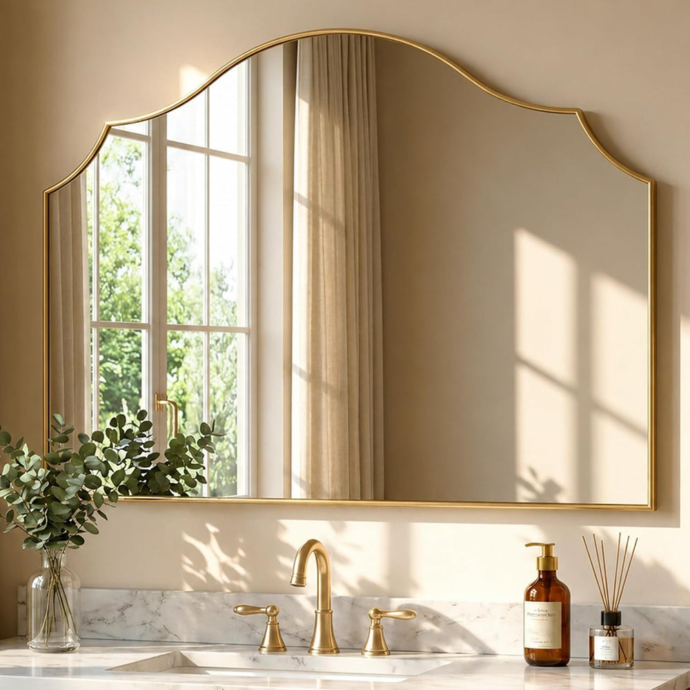 29"x39" Gold Arched Wall Mirror, Decorative Mirror