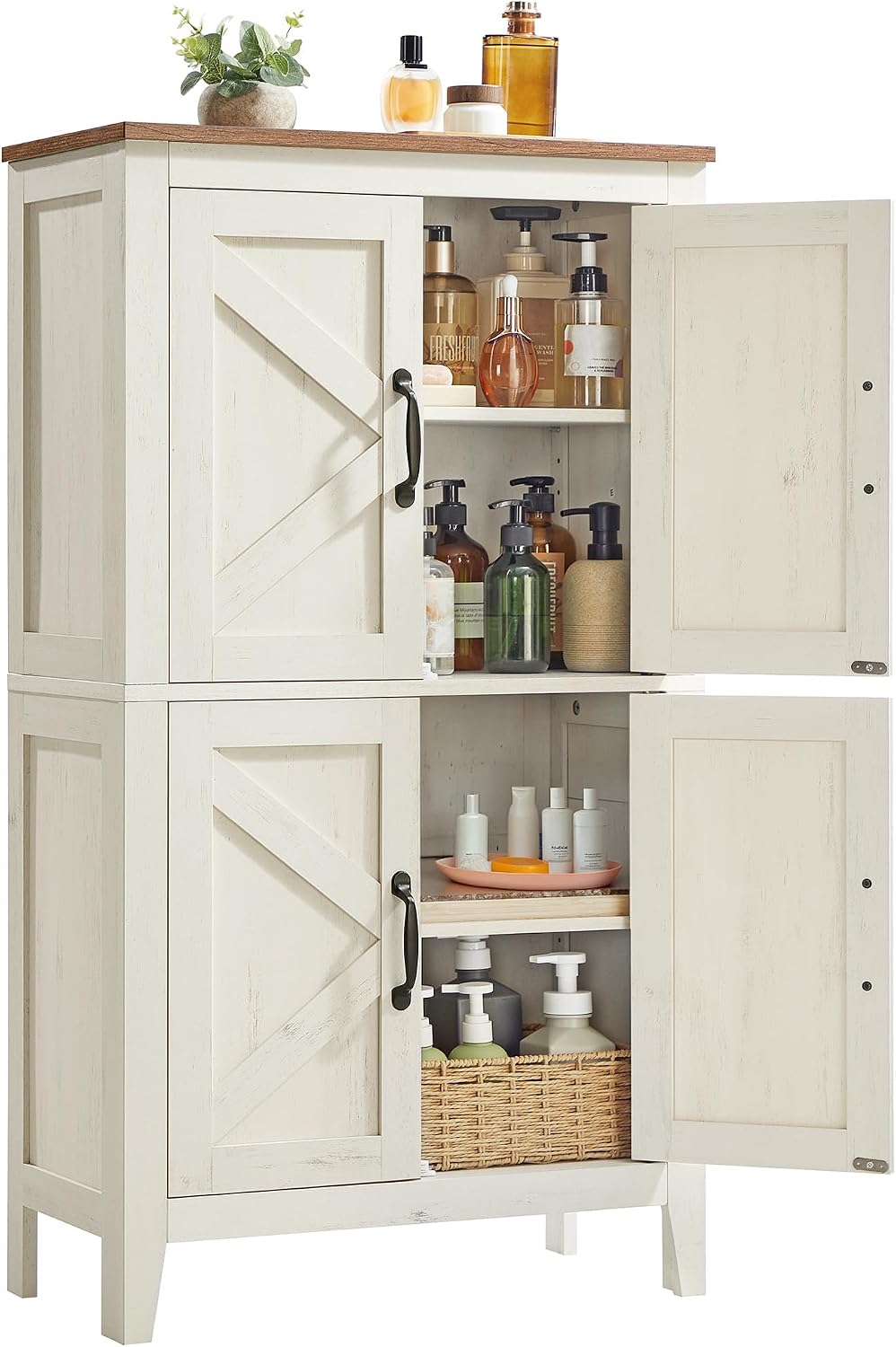 VASAGLE Farmhouse Storage Cabinet with 4 Barn Doors, Adjustable Shelves