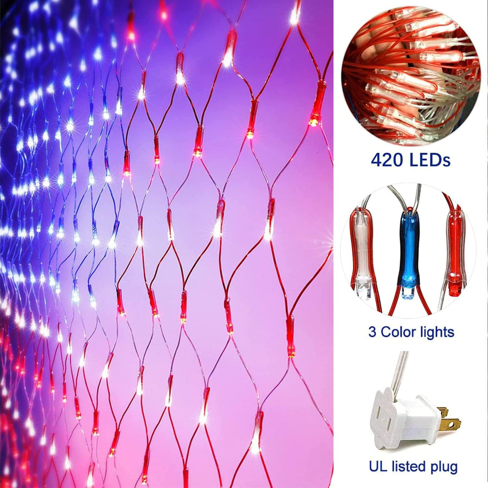 (New) American Flag Lights, Outdoor String Lights 420 LED Waterproof Led Flag...