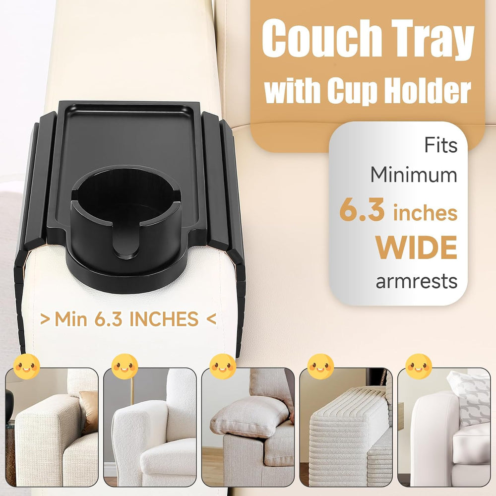 SINWANT Couch Armrest Table,Bamboo Folding Couch Cup Holder Tray,Black