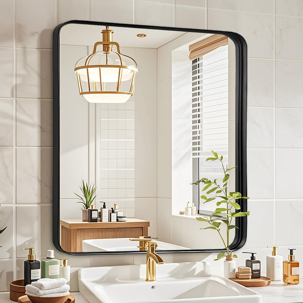 Black Bathroom Vanity Mirror Over Sink 28x28, Small Wall Square Mirror