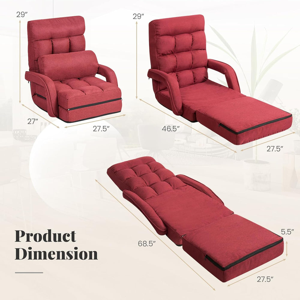 GIANTEX Folding Floor Chair with 6-Position Adjustable Backrest (Red)