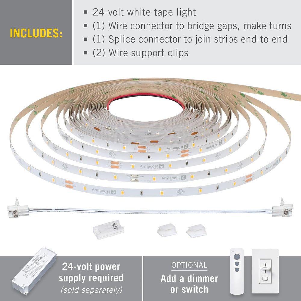 Armacost Lighting RibbonFlex Pro 24V White LED Strip Lights 30 LED/m, 3000K, ...