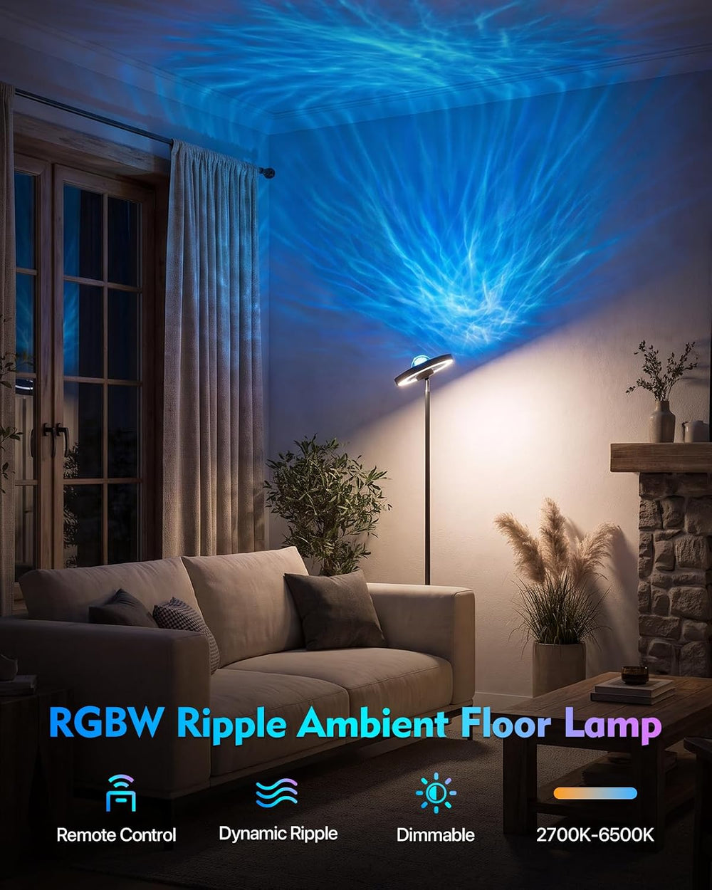 Water Ripple Floor Lamp: RGB, Remote Control
