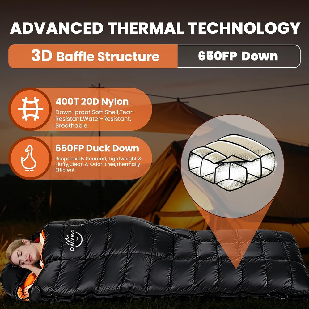 Rectangular Down Sleeping Bag for Adults Camping Backpacking
