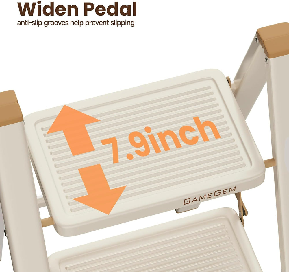 3 Step Ladder, Foldable 3 Step Stool, Cream Chocolate