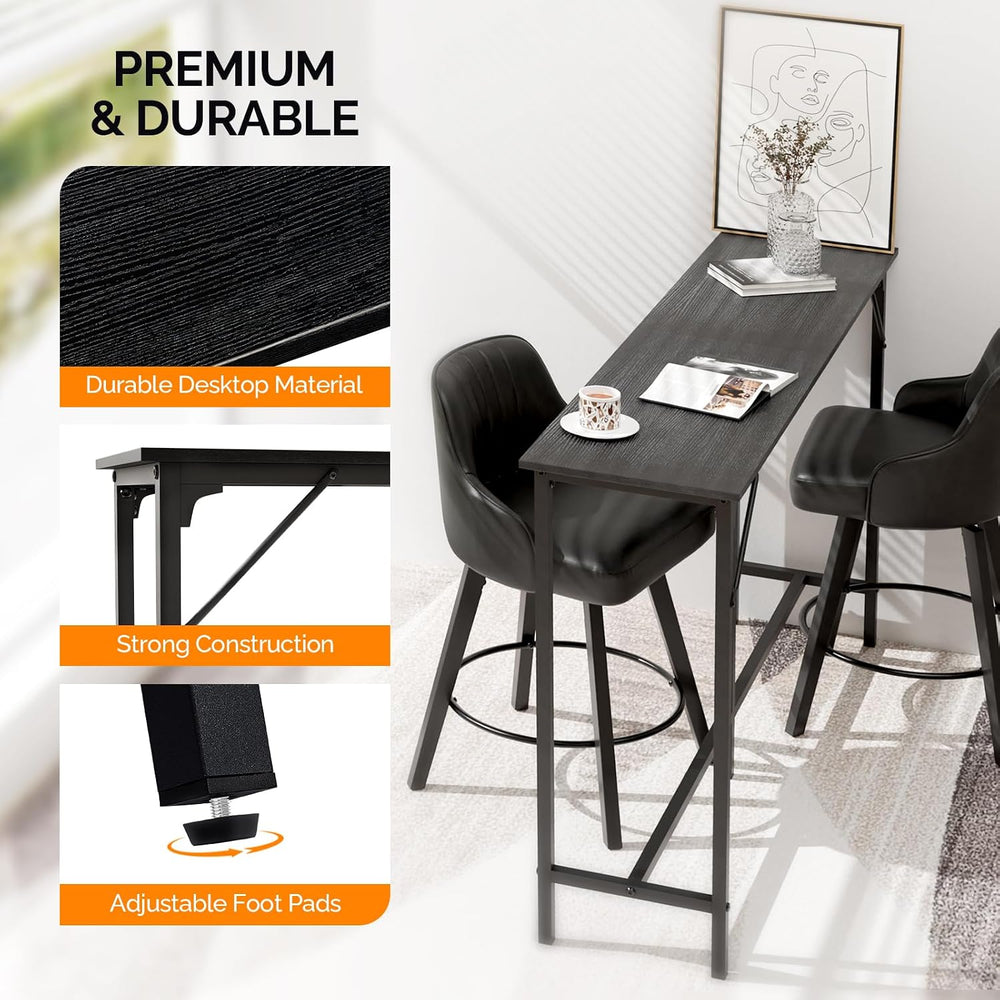 VINGLI 63 Inch Bar Table, Rectangular Counter Height Home Pub Table, Black