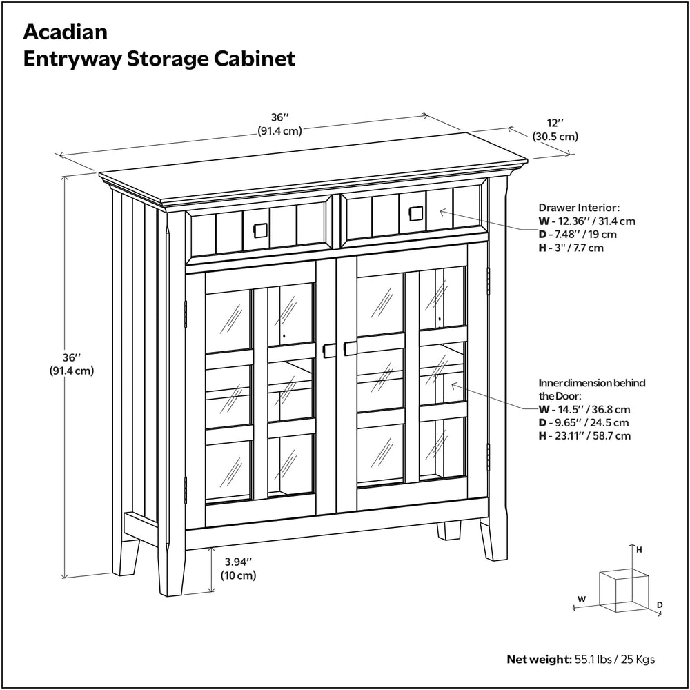 SIMPLIHOME Acadian 36" Wide Solid Wood Cabinet in Black